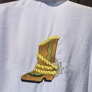 COWBOY BOOT SHIRT XL NEW. embroidery western ranchero yoke denim usa gaucho boho